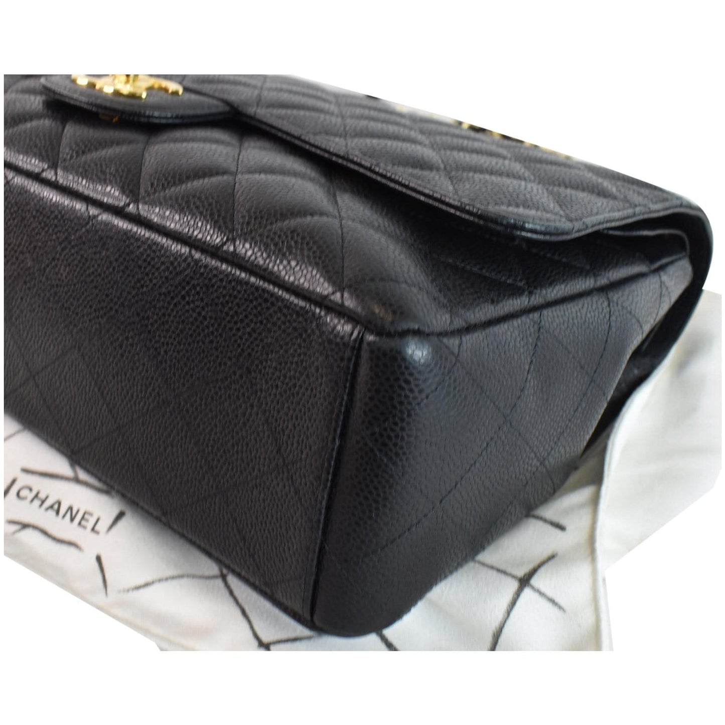 CHANEL Maxi Double Flap Caviar Leather Shoulder Bag Black