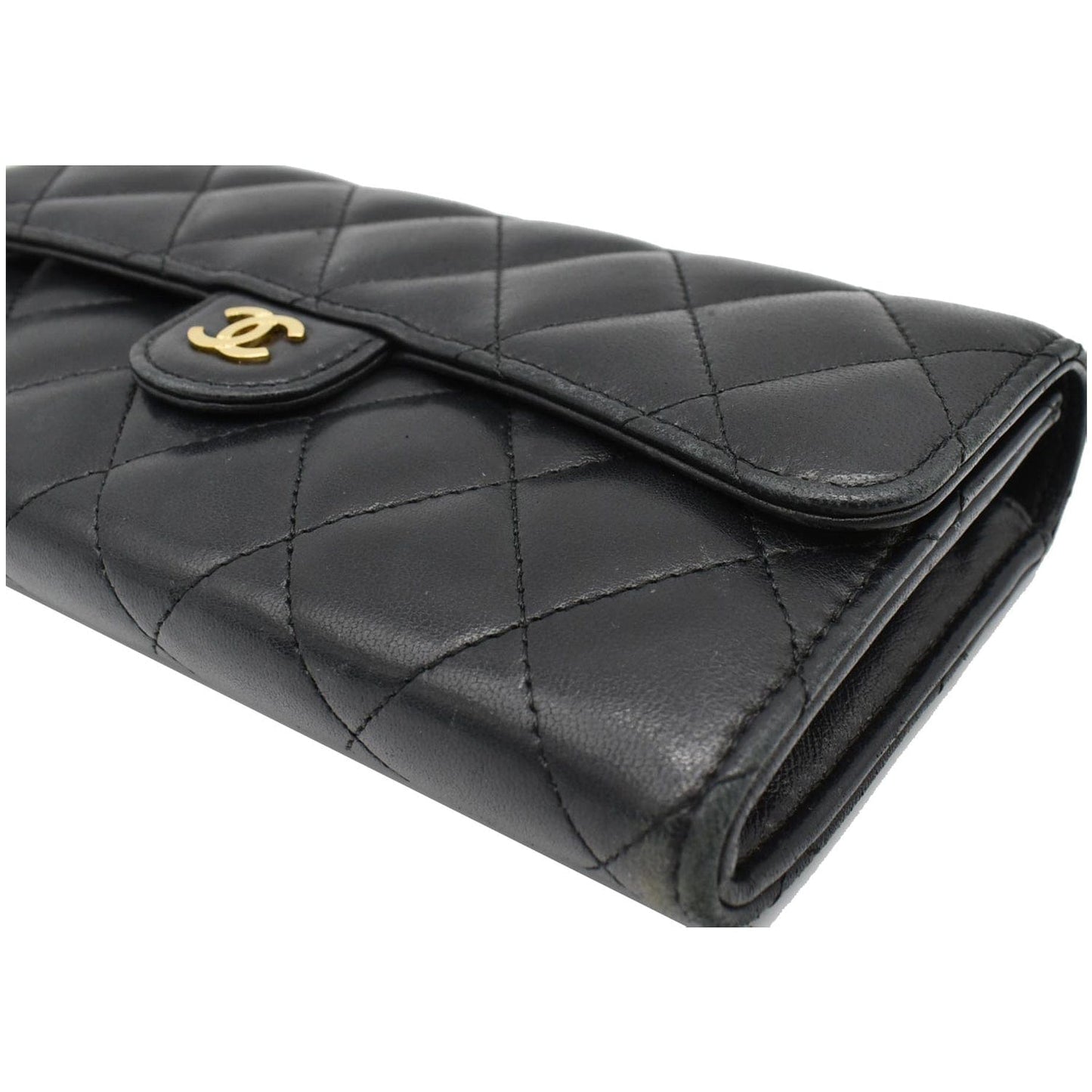 CHANEL Classic Long Flap Leather Wallet Black