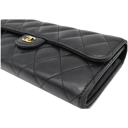CHANEL Classic Long Flap Leather Wallet Black