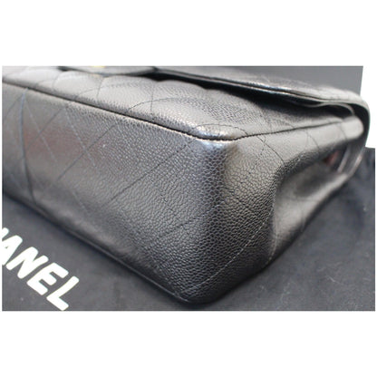 CHANEL Jumbo Double Flap Caviar Leather Shoulder Bag Black