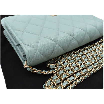 CHANEL CC WOC Caviar Leather Wallet On Chain Shoulder Bag Light Blue