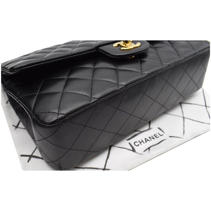 CHANEL Classic Double Flap Medium Leather Shoulder Bag Black