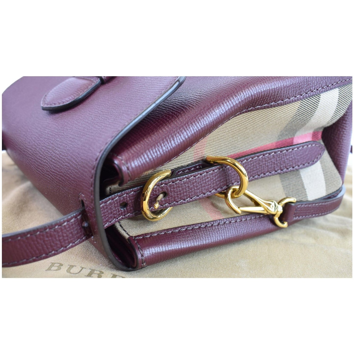 BURBERRY Camberley Small House Check Tote Shoulder Bag Dark Red
