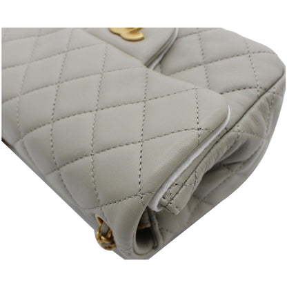 CHANEL CC Pearl Crush Mini Flap Quilted Lambskin Leather Shoulder Bag Light Grey