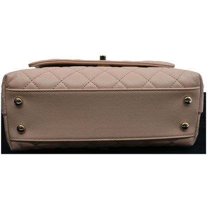 CHANEL Coco Mini Top Handle Flap Caviar Leather Shoulder Bag Pink
