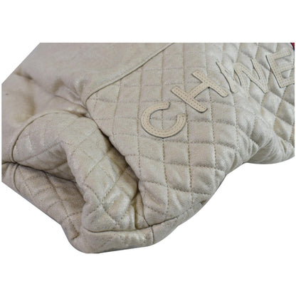 CHANEL LA Large Jersey Quilted Hobo Shoulder Bag White