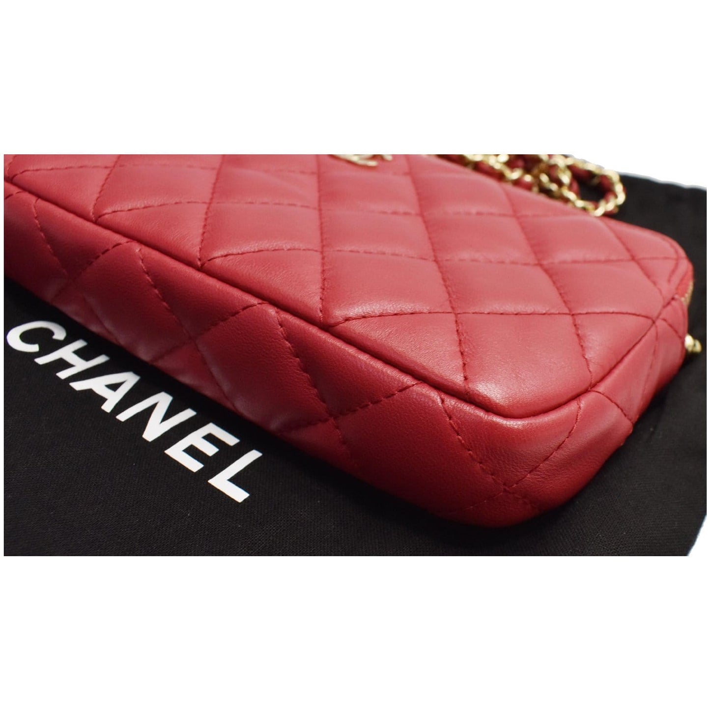 CHANEL Double Zip Wallet On Chain WOC Lambskin Shoulder Bag Red