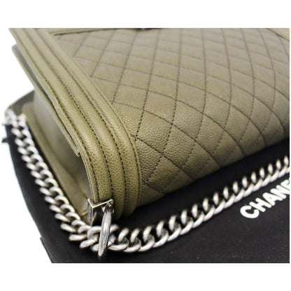 CHANEL Medium Boy Flap Caviar Leather Shoulder Bag Olive Green