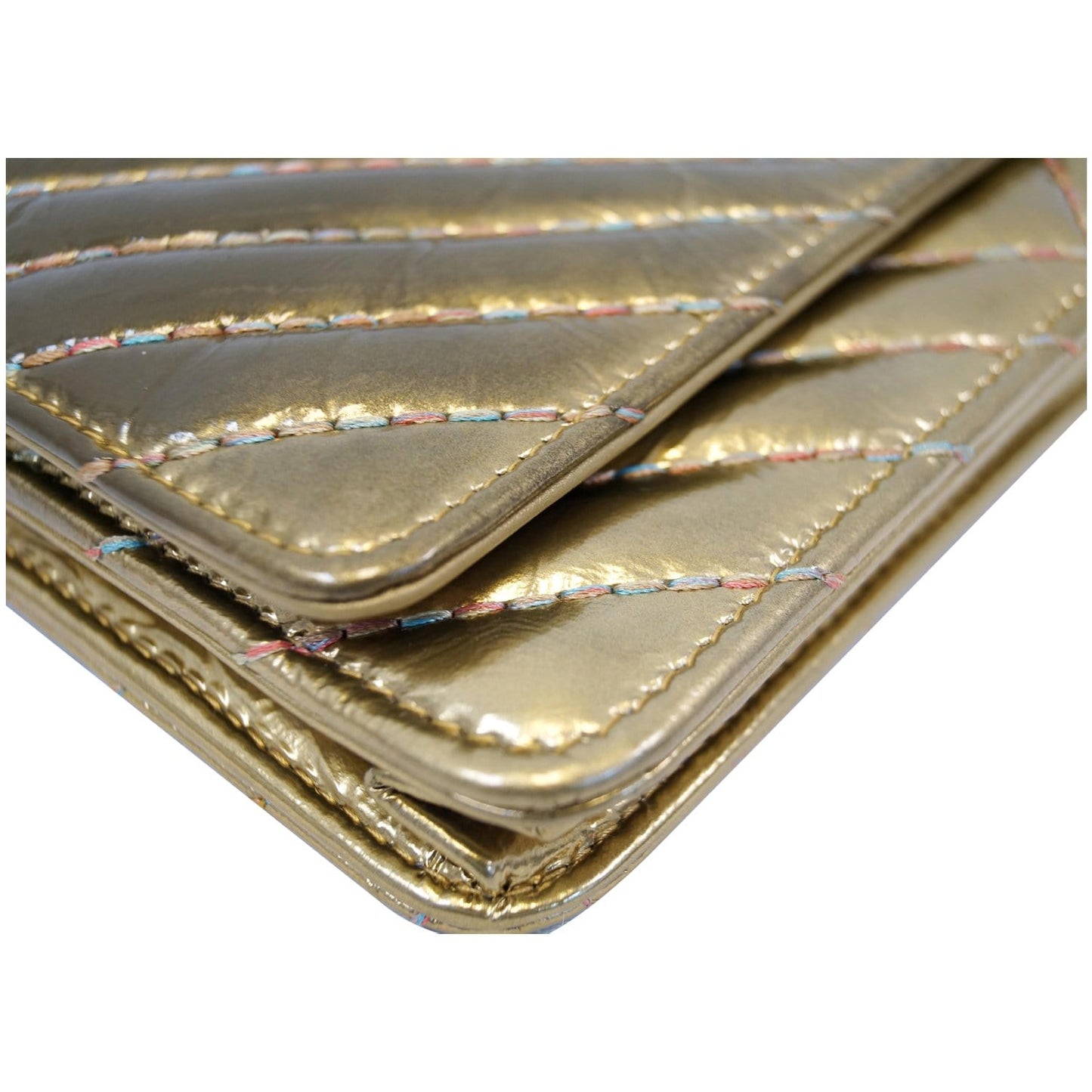 CHANEL Wallet on Chain WOC Metallic Leather Crossbody Bag Gold
