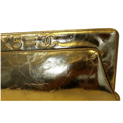 CHANEL Tweed We Need Metallic Lambskin Leather Clutch Gold