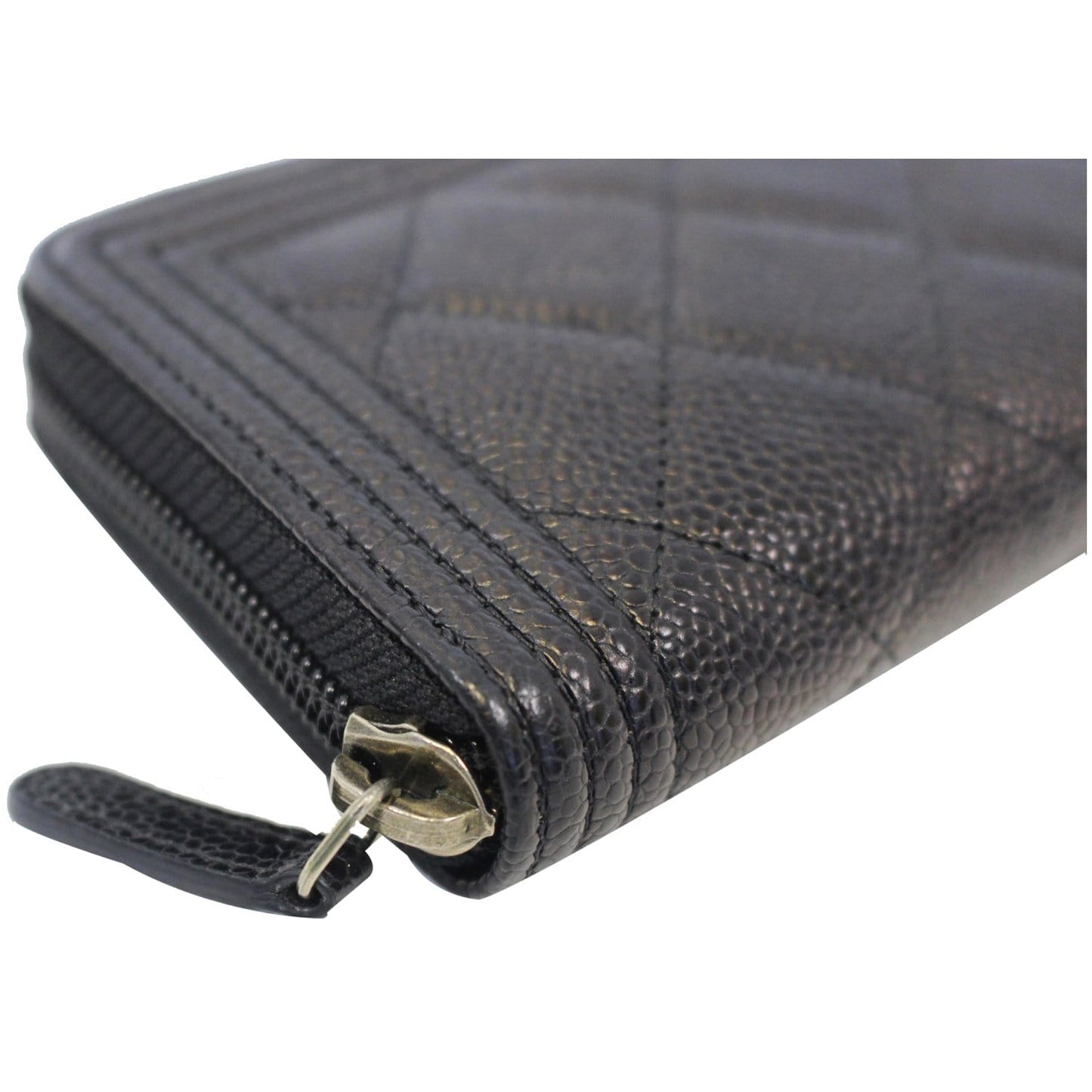 CHANEL Boy Small Caviar Leather Zip Around Wallet Black
