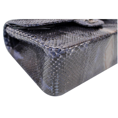CHANEL Timeless Classic Double Flap Python Shoulder Bag Navy Blue