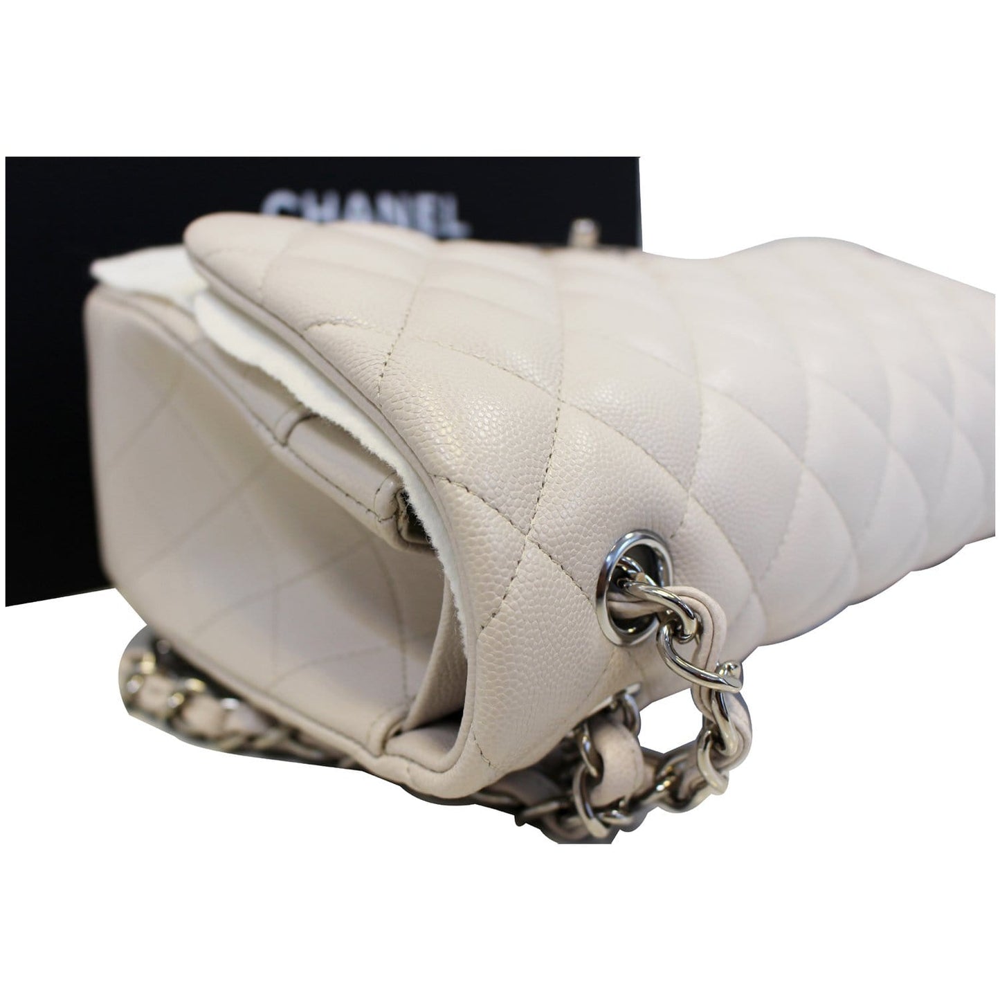 CHANEL Classic Jumbo Double Flap Caviar Leather Ivory Shoulder Bag