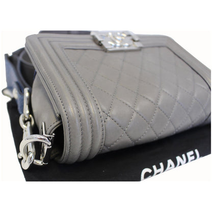 CHANEL Boy Flap with Stingray Lambskin Shoulder Bag Silver