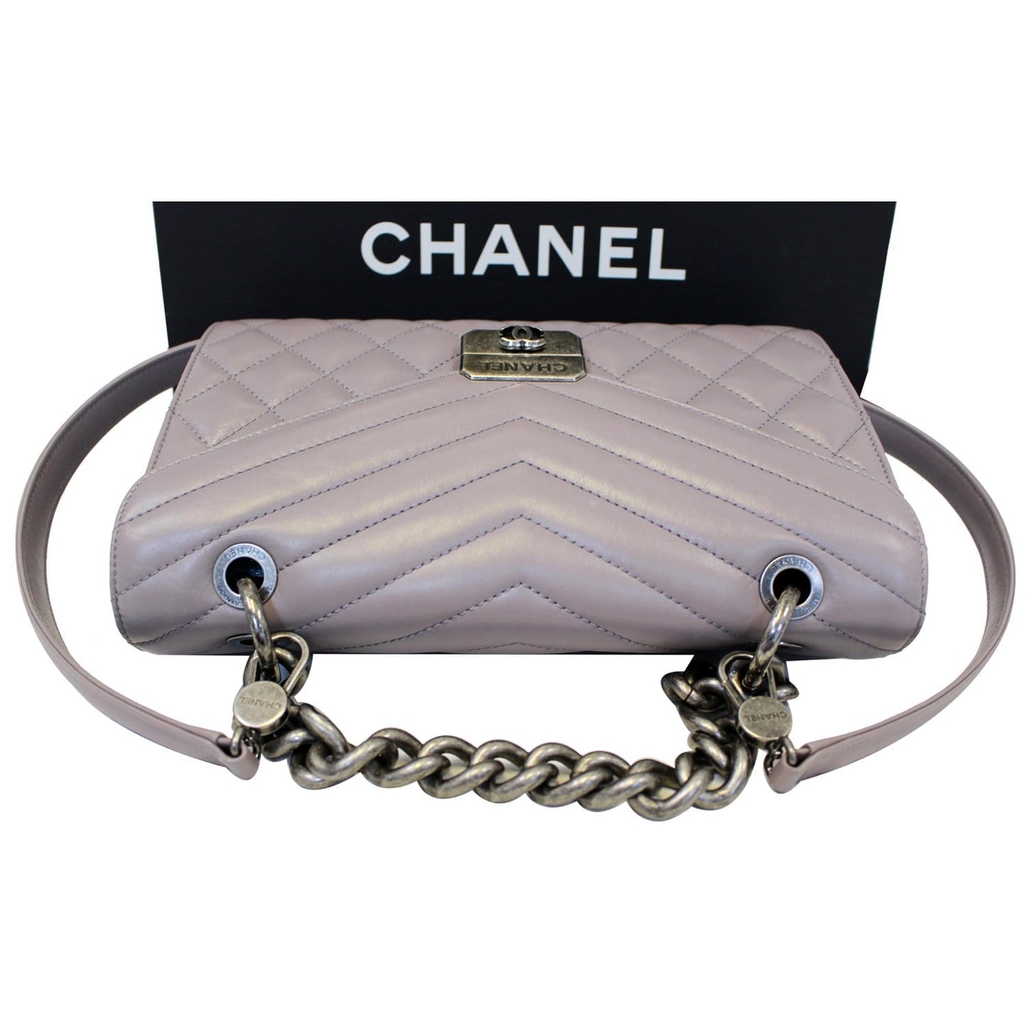 CHANEL Quilted Sheepskin Flap Bag with Handle Lilac