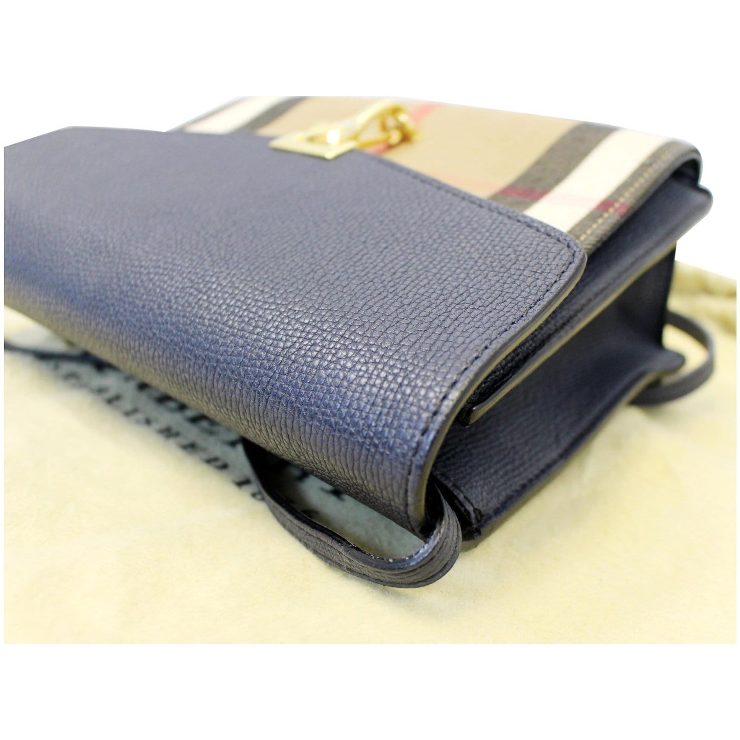 Burberry Small Vintage Check/Leather Crossbody Bag Dark Blue