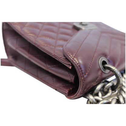 CHANEL Quilted Sheepskin Flap Bag With Handle Shoulder Bag Burgundy