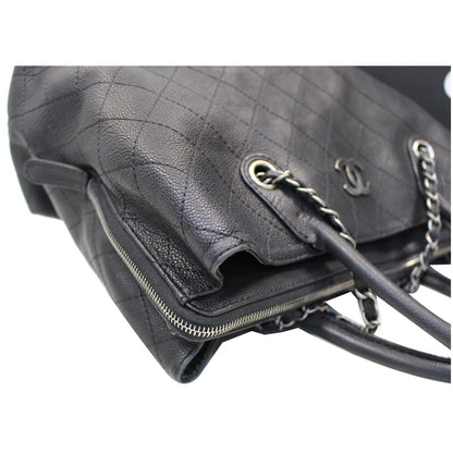 CHANEL Large Shopping Grained Vegetal Calfskin Tote Bag Black