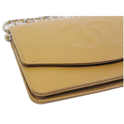 CHANEL Timeless WOC Caviar Leather Clutch Crossbody Bag Beige