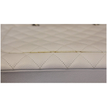 CHANEL Grand Shopping Caviar Leather Tote Bag White