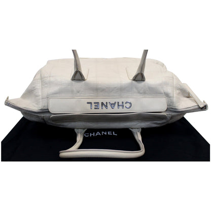 CHANEL Square Stitched Lax Lambskin Tote Bag White