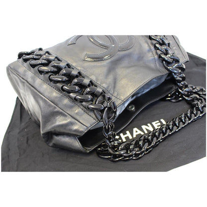CHANEL Calfskin Rhodoid Modern Chain East West Tote Black