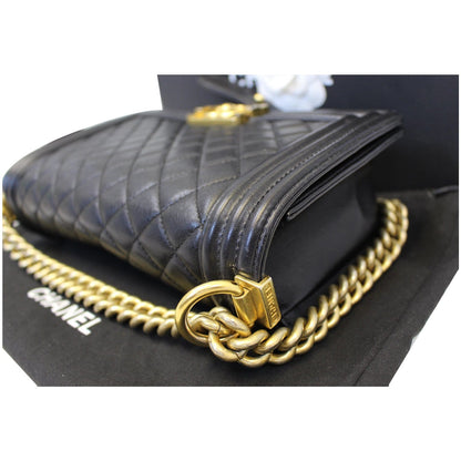 CHANEL Medium Boy Flap Lambskin Leather Shoulder Bag Black - 15% OFF
