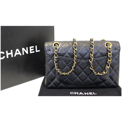 CHANEL Double Flap Small Caviar Leather Shoulder Bag Black