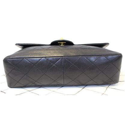 CHANEL Vintage Quilted Lambskin Leather Line Flap Bag Black