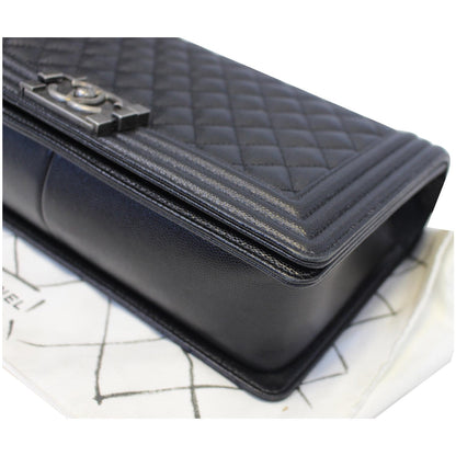 CHANEL Medium Boy Flap Caviar Leather Shoulder Bag Black