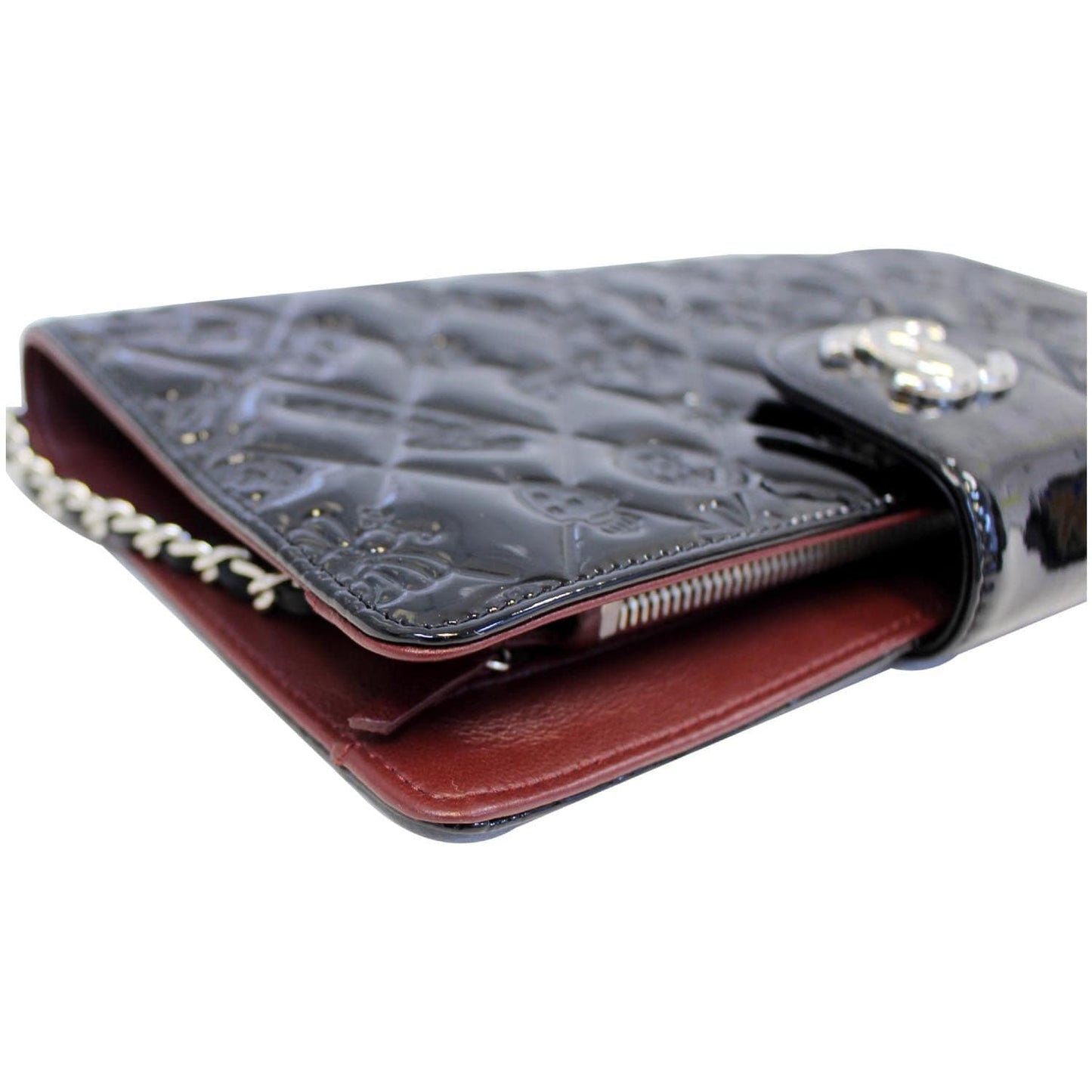 CHANEL Lucky Symbols Pochette Patent Leather Wallet on a Chain Black