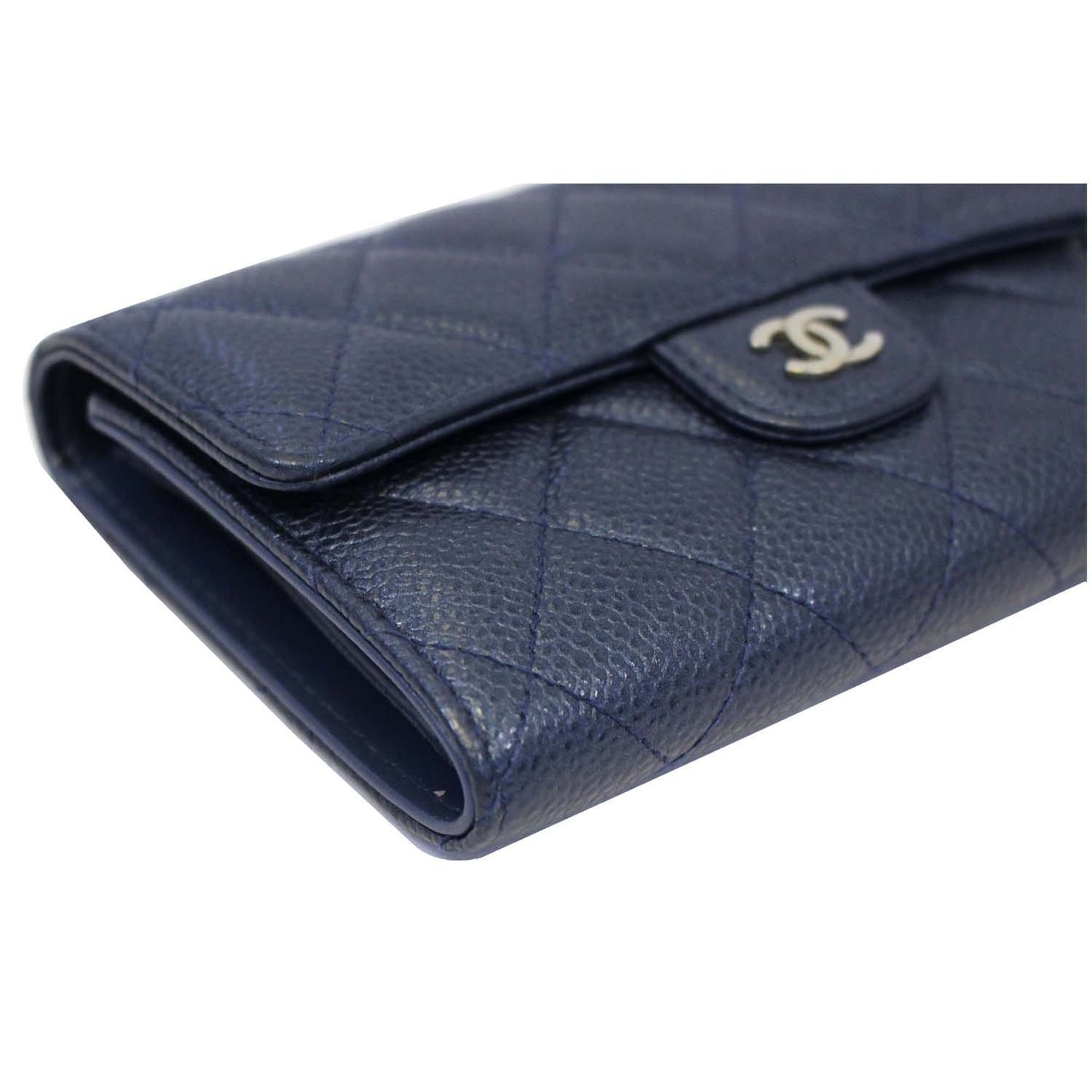 CHANEL Classic Flap Caviar Leather Wallet Navy Blue