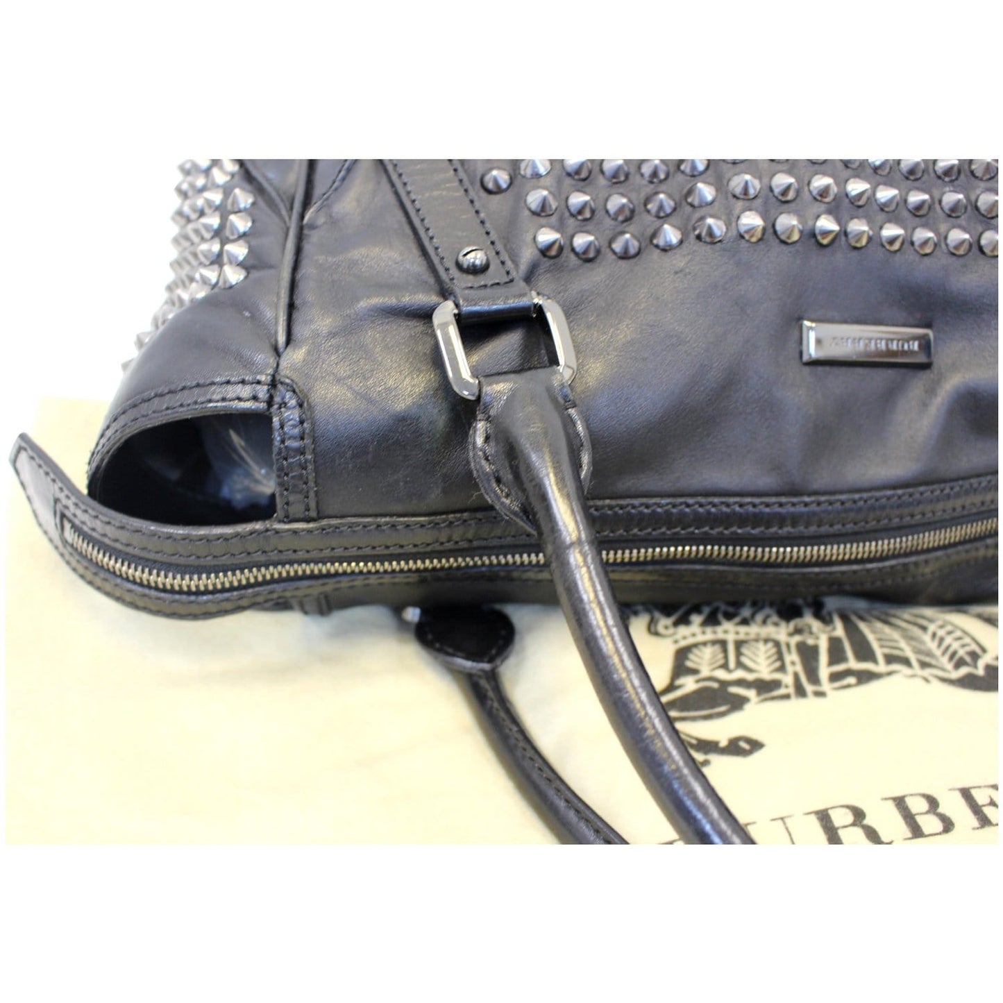 BURBERRY Studded Leather Satchel Shoulder Bag Black