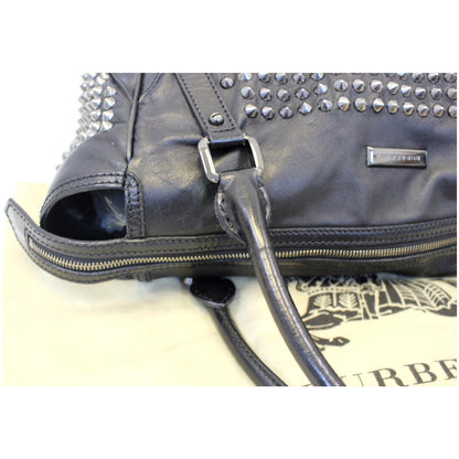 BURBERRY Studded Leather Satchel Shoulder Bag Black