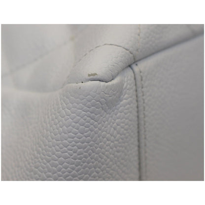 CHANEL Grand Shopping Quilted Caviar Leather Tote Bag White