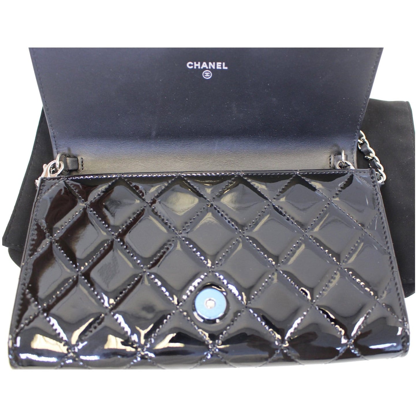 CHANEL Patent Leather Flap Shoulder Bag Black