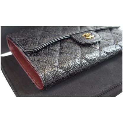 CHANEL Large Flap Quilted Caviar Wallet Black