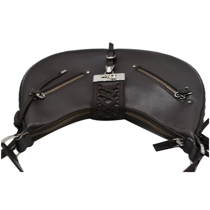 CHRISTIAN DIOR Lace Up Admit It Leather Hobo Bag Dark Brown