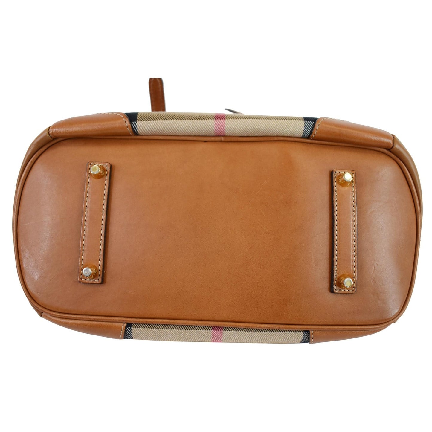 BURBERRY Blaze House Check and Leather Satchel Bag Brown