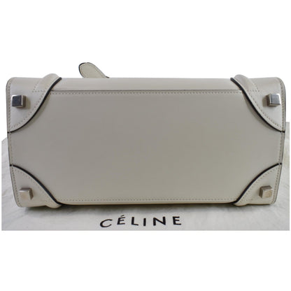 CELINE Mini Luggage Smooth Leather Tote Bag White