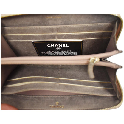 CHANEL Zip Around Coated Canvas Wallet Beige
