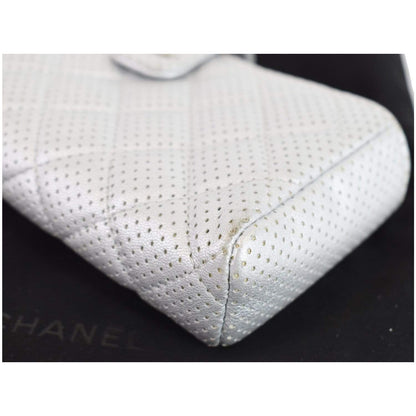 CHANEL Perforated Lambskin Quilted Mini Phone Holder Clutch Silver - Last Call