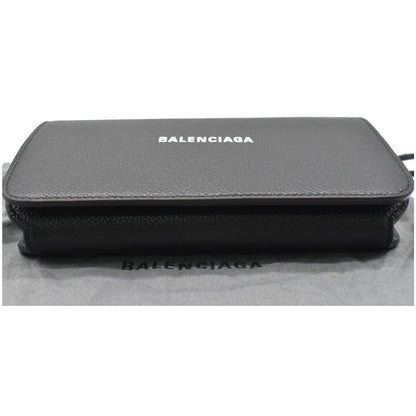BALENCIAGA Logo Chain Leather Shoulder Bag Black