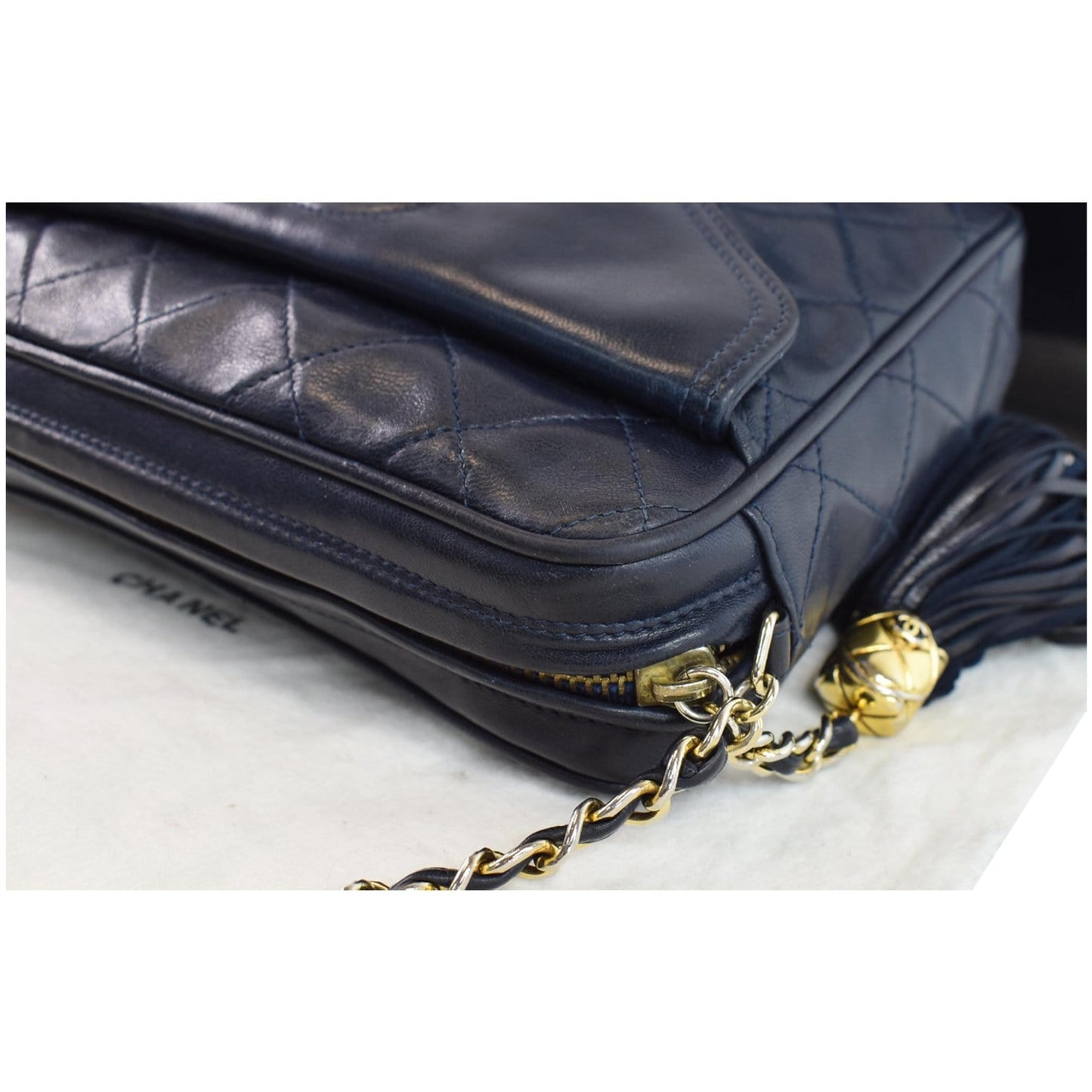 CHANEL Vintage Front Pocket Lambskin Leather Camera Bag Blue
