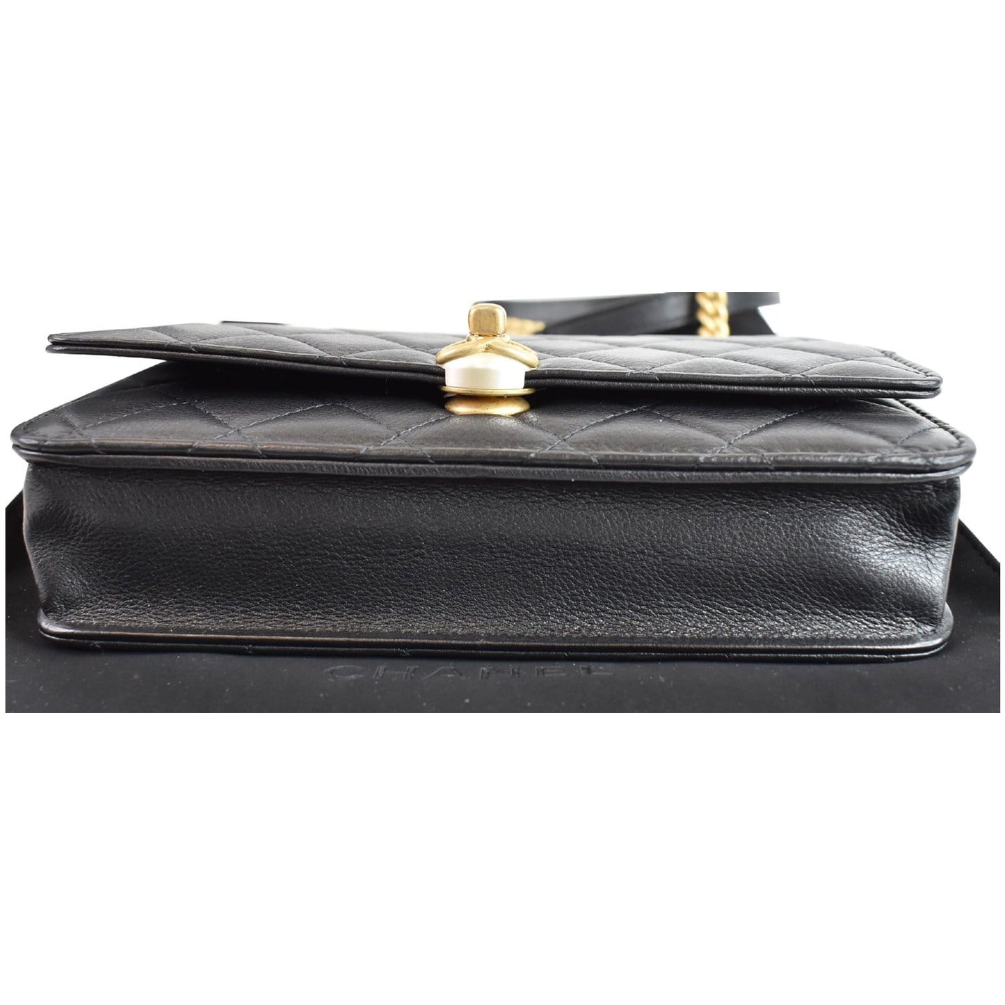 CHANEL Pearl Wallet On Chain Leather Crossbody Bag Black