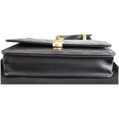 CHANEL Pearl Wallet On Chain Leather Crossbody Bag Black