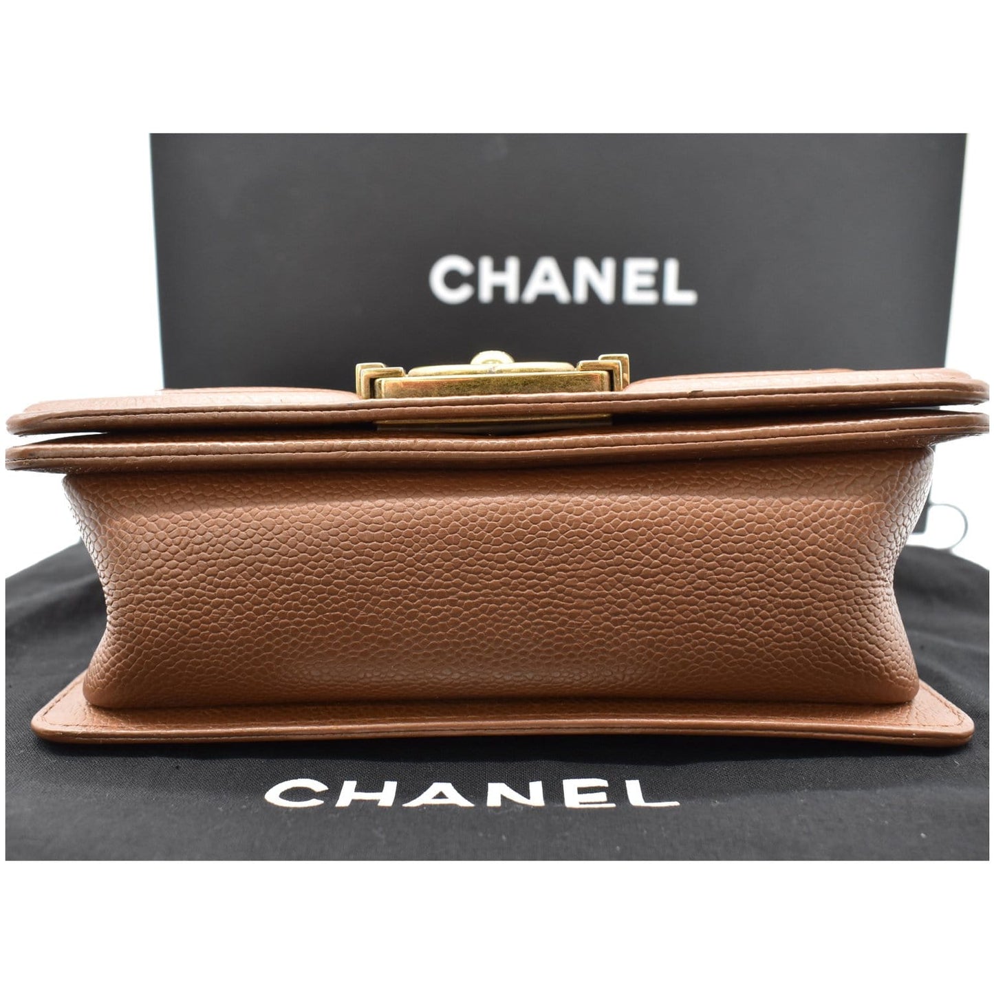 CHANEL Small Boy CC Chain Leather Shoulder Bag Brown