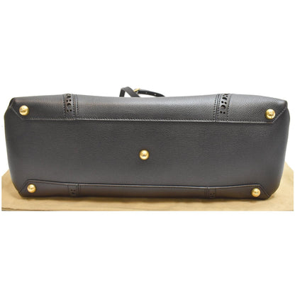 BURBERRY Large Banner Calfskin House Check Leather Tote Shoulder Bag Black