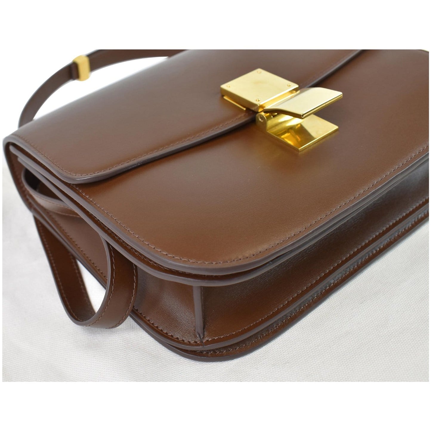 CELINE Medium Classic Box Calfskin Flap Crossbody Bag Camel
