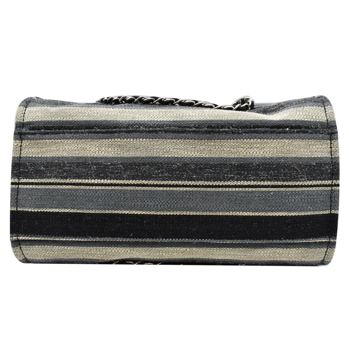 CHANEL Deauville Medium Striped Tweed Canvas Tote Bag Black/Grey